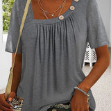 T Shirt Plissé Boutons Épaule Coupe Fluide Confort Chic