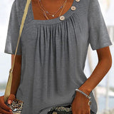 T Shirt Plissé Boutons Épaule Coupe Fluide Confort Chic
