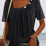 T Shirt Plissé Boutons Épaule Coupe Fluide Confort Chic