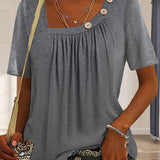 T Shirt Plissé Boutons Épaule Coupe Fluide Confort Chic