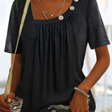 T Shirt Plissé Boutons Épaule Coupe Fluide Confort Chic