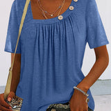 T Shirt Plissé Boutons Épaule Coupe Fluide Confort Chic