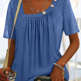 T Shirt Plissé Boutons Épaule Coupe Fluide Confort Chic