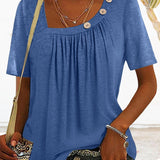 T Shirt Plissé Boutons Épaule Coupe Fluide Confort Chic