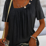T Shirt Plissé Boutons Épaule Coupe Fluide Confort Chic
