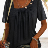 T Shirt Plissé Boutons Épaule Coupe Fluide Confort Chic