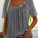 T Shirt Plissé Boutons Épaule Coupe Fluide Confort Chic