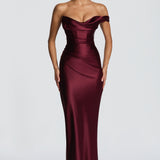 Robe Longue Satinée Col Drapé Élégance Luxe