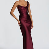 Robe Longue Satinée Col Drapé Élégance Luxe