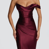 Robe Longue Satinée Col Drapé Élégance Luxe