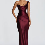 Robe Longue Satinée Col Drapé Élégance Luxe