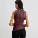 Top Satiné Drapé Sans Manches Élégant