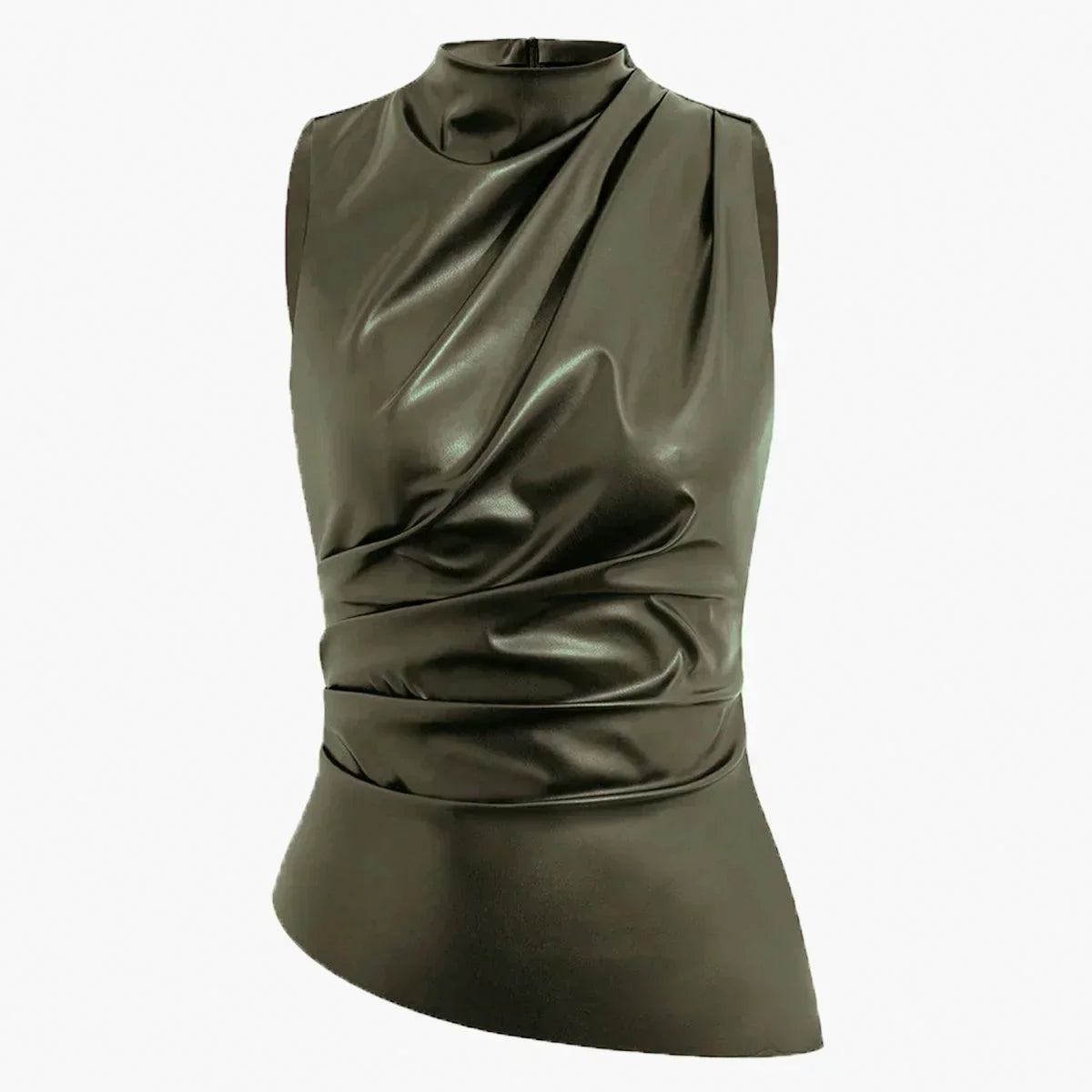 Top Satiné Drapé Sans Manches Élégant