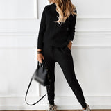 Ensemble Femme Tricot Col Montant et Pantalon Ajusté Élégant