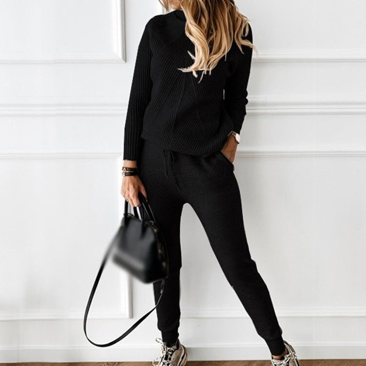 Ensemble Femme Tricot Col Montant et Pantalon Ajusté Élégant