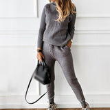 Ensemble Femme Tricot Col Montant et Pantalon Ajusté Élégant