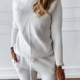Ensemble Femme Tricot Col Montant et Pantalon Ajusté Élégant