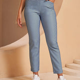 Pantalon Carreaux Vichy Ajusté Style Chic Décontracté