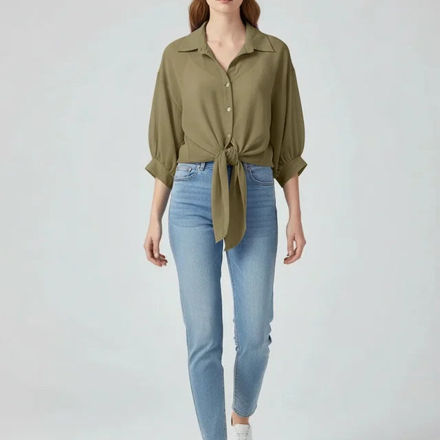 Blouse ample en mousseline pour femme avec lien à la taille