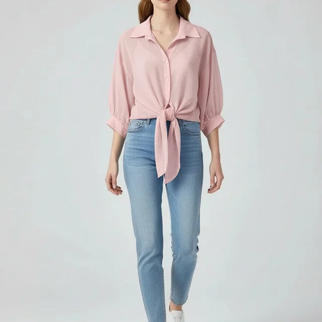 Blouse ample en mousseline pour femme avec lien à la taille