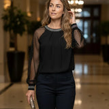 Blouse Transparente Manches Voile Élégance Soirée Chic