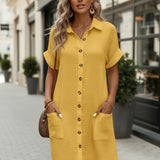 Robe Chemise Courte Boutonnée Coupe Légère Élégance Été