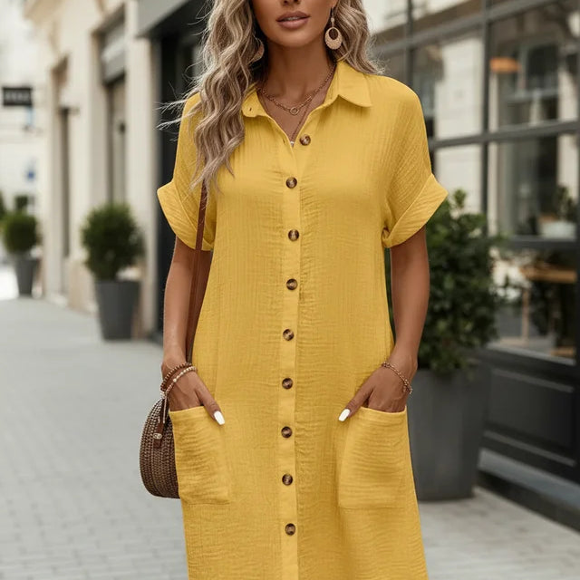 Robe Chemise Courte Boutonnée Coupe Légère Élégance Été