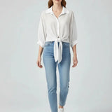 Blouse ample en mousseline pour femme avec lien à la taille
