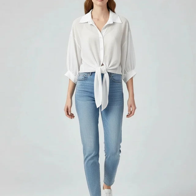 Blouse ample en mousseline pour femme avec lien à la taille