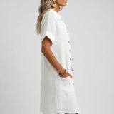 Robe Chemise Courte Boutonnée Coupe Légère Élégance Été