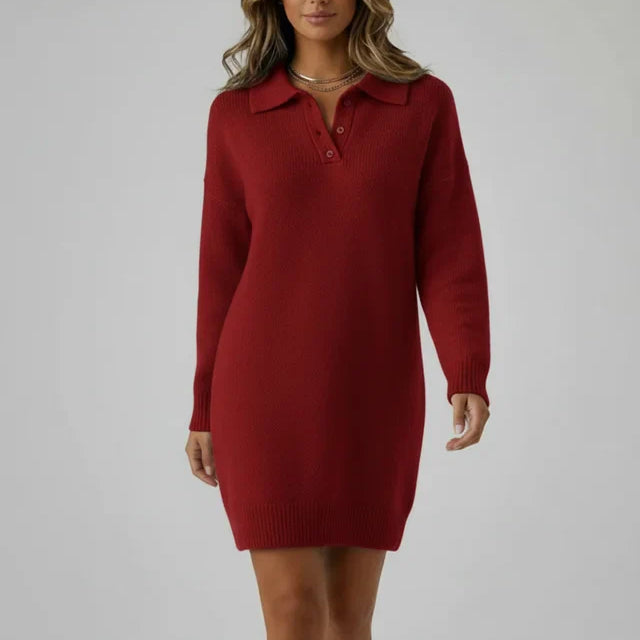 Robe Pull Col Polo Coupe Ajustée Élégance Confort