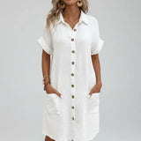 Robe Chemise Courte Boutonnée Coupe Légère Élégance Été
