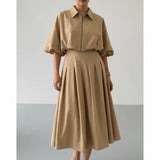 Robe Chemise Midi Ceinturée Coupe Fluide Élégance Classique