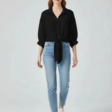 Blouse ample en mousseline pour femme avec lien à la taille