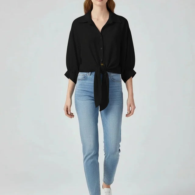 Blouse ample en mousseline pour femme avec lien à la taille