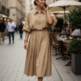 Robe Chemise Midi Ceinturée Coupe Fluide Élégance Classique