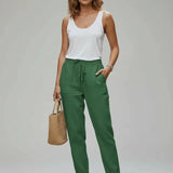 Pantalon Léger Taille Élastique Coupe Droite Confort Été