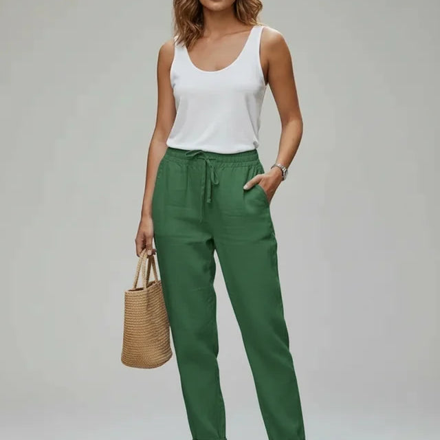 Pantalon Léger Taille Élastique Coupe Droite Confort Été