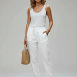 Pantalon Léger Taille Élastique Coupe Droite Confort Été