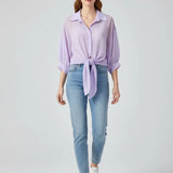 Blouse ample en mousseline pour femme avec lien à la taille