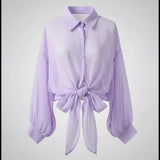 Blouse ample en mousseline pour femme avec lien à la taille