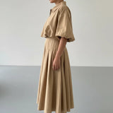 Robe Chemise Midi Ceinturée Coupe Fluide Élégance Classique