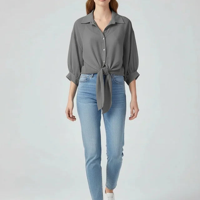 Blouse ample en mousseline pour femme avec lien à la taille