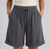 Short femme large en coton mélangé à taille élastique