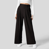 Pantalon Large à Plis et Taille Haute