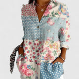 Chemise Patchwork Fleurie à Manches Retroussées