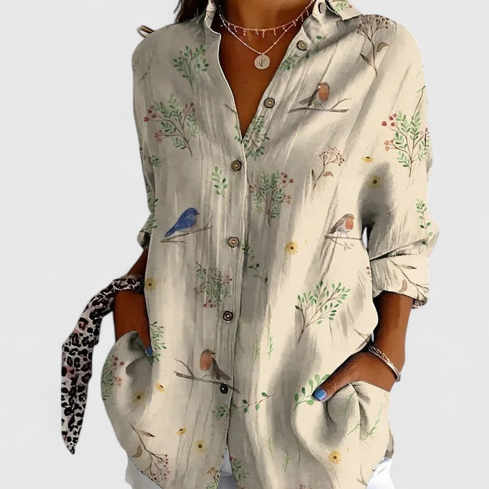 Chemise Patchwork Fleurie à Manches Retroussées