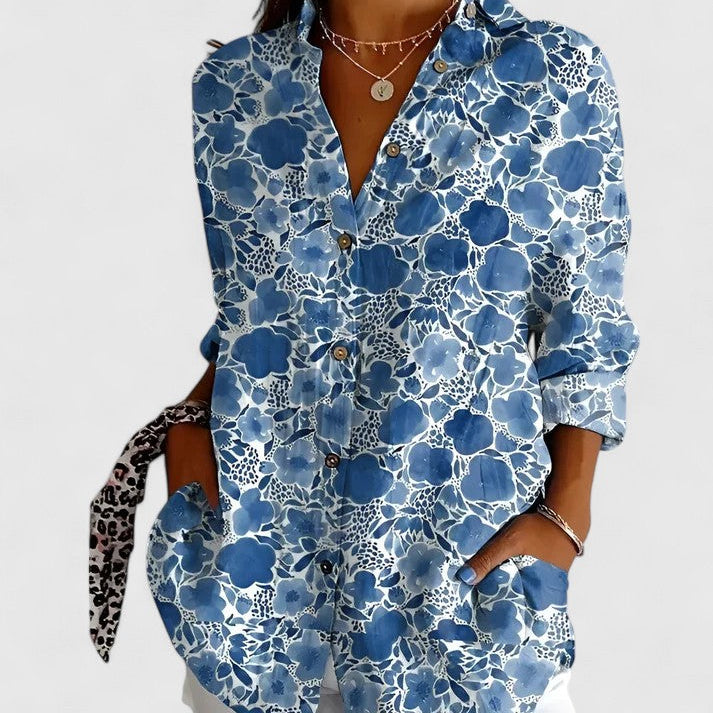 Chemise Patchwork Fleurie à Manches Retroussées