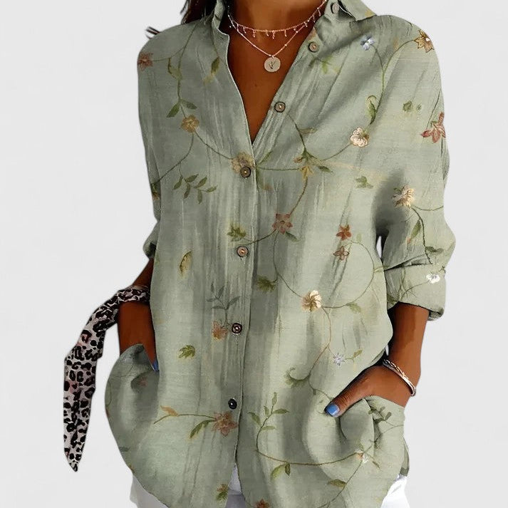 Chemise Patchwork Fleurie à Manches Retroussées