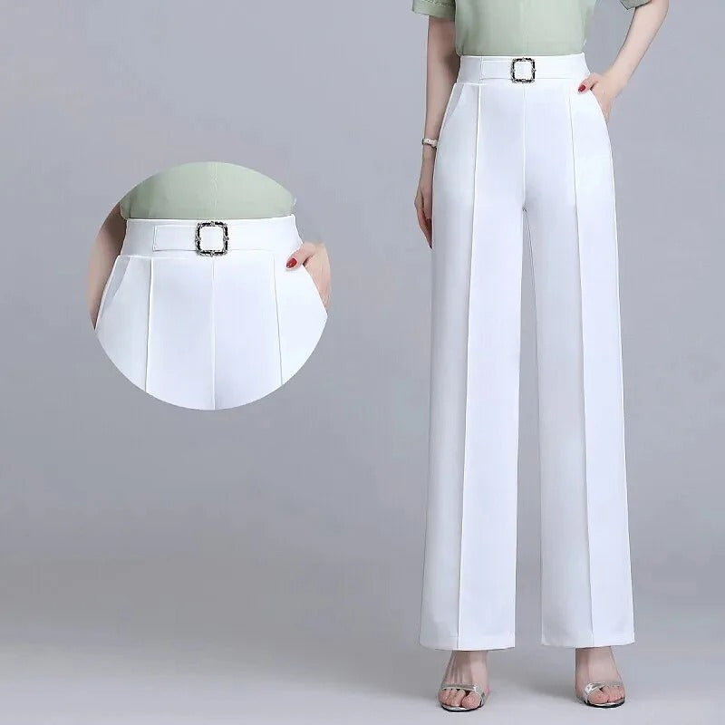Pantalon Tailleur Taille Haute Coupe Droite Élégante